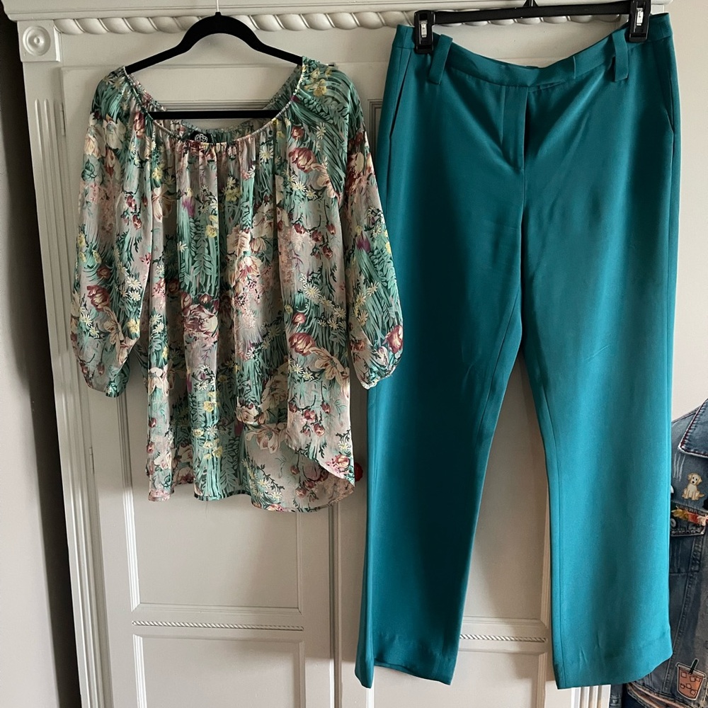 Set silk pants and matching blouse